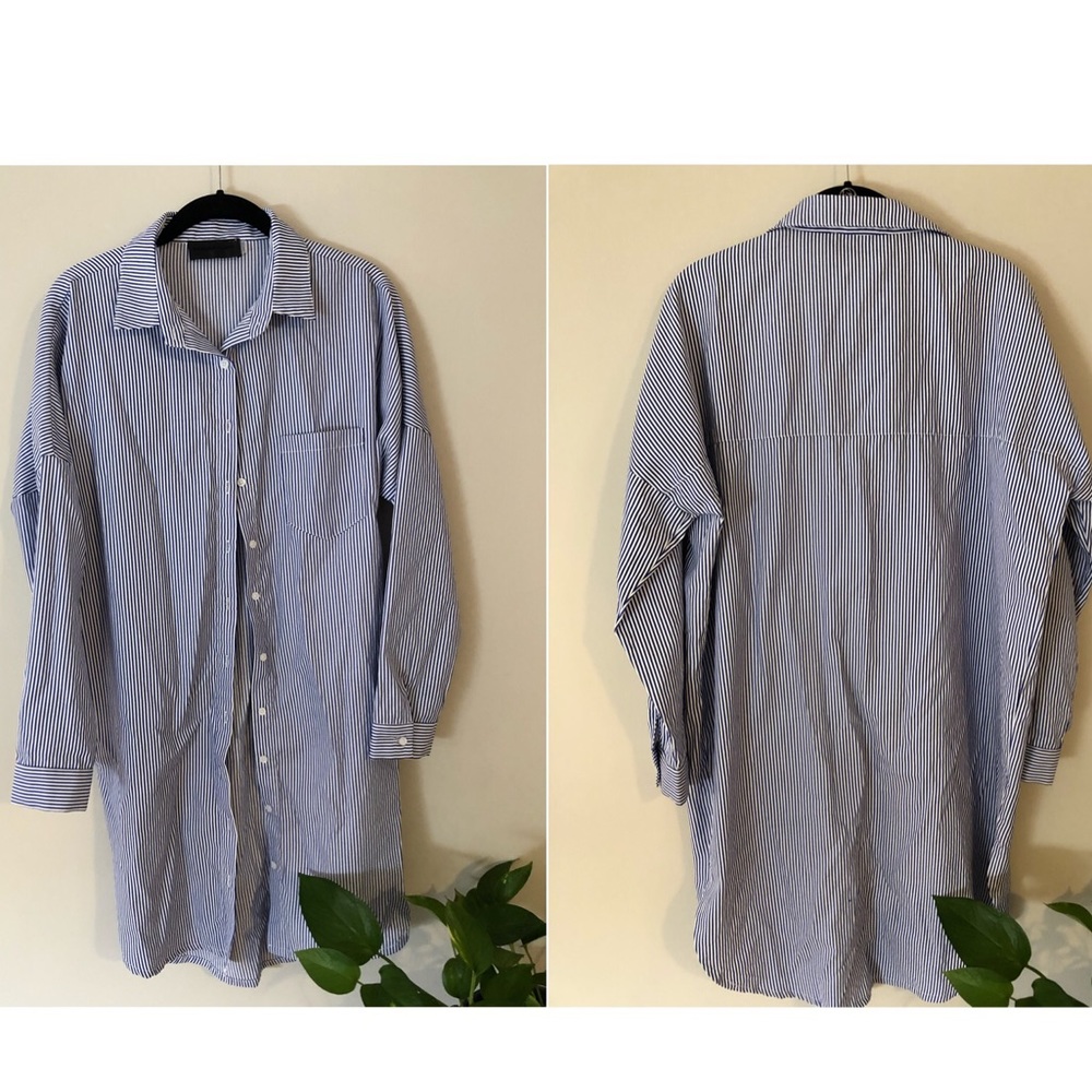 blue button down dress